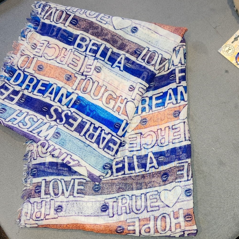 NWOT, hope, fearless, dream, pink, blue, lightweight, fringe, boutique, scarf